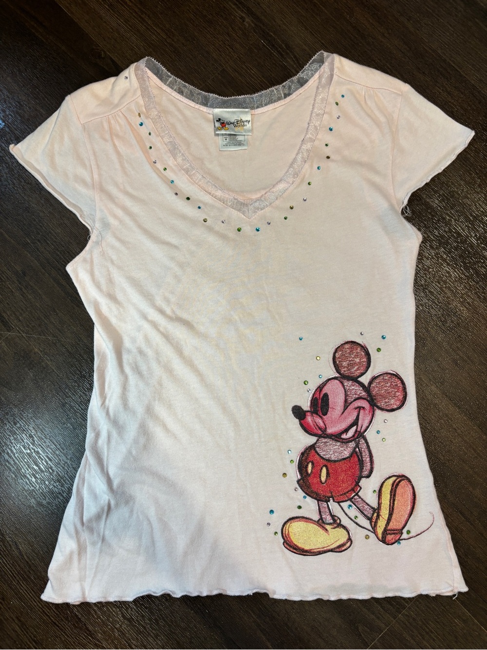 Disney Light Pink V-Neck Mickey Mouse Tee